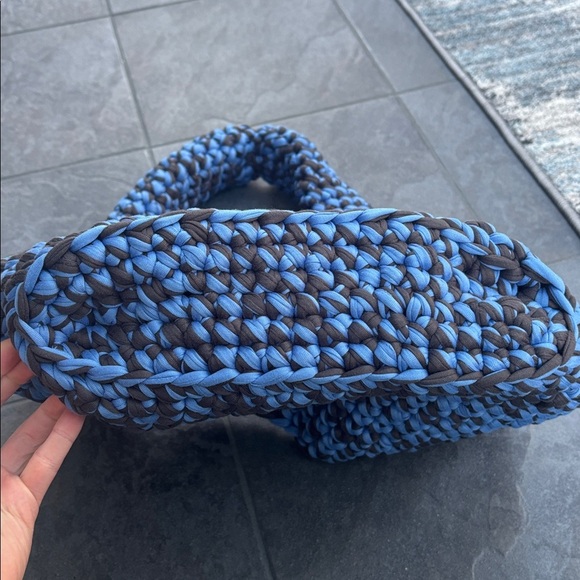 Blue and Dark Grey Handmade Crochet Women's Bag - Picture 3 of 9